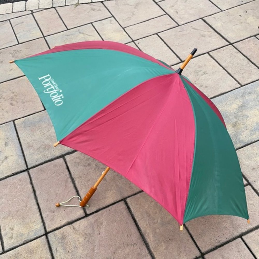 Vintage Conde Nast Portfolio Wooden Umbrella Green and Red Fun Preppy Vibe